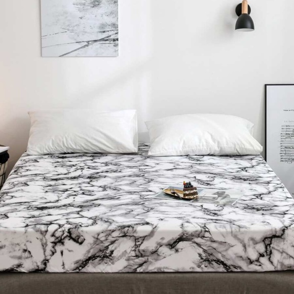 Marble Black White Print Fitted Sheets